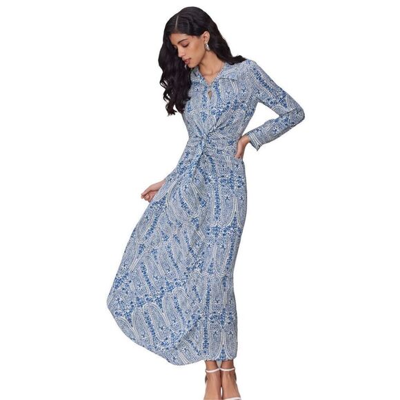 CIDER Chiffon Collar Floral Maxi Dress Sz 6 - Picture 2 of 9